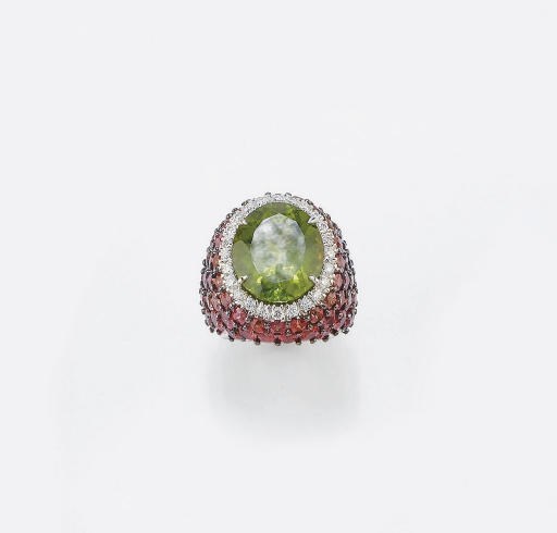 ANELLO IN ORO, PIETRE DI COLORE E DIAMANTI, FIRMATO MARGHERITA BURGENER