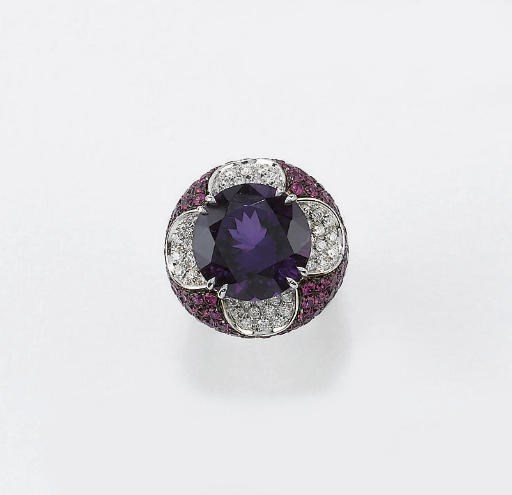 ANELLO IN ORO, PIETRE DI COLORE E DIAMANTI, FIRMATO MARGHERITA BURGENER