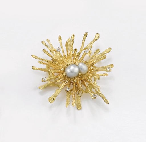 SPILLA IN ORO CON PERLA COLTIVATA BAROCCA E BRILLANTI