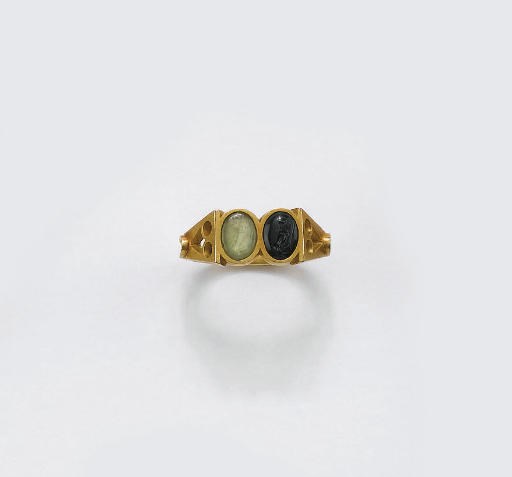 ANTICO ANELLO IN ORO E PIETRE DI COLORE, FIRMATO CASTELLANI