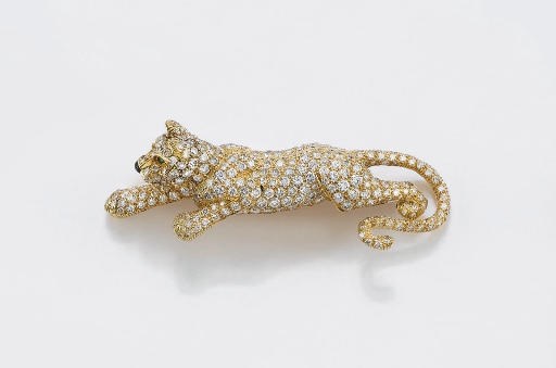 SPILLA "PANTERA" IN ORO E BRILLANTI, FIRMATA CARTIER