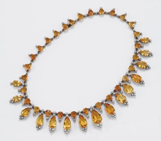 COLLANA CON QUARZI CITRINI E DIAMANTI