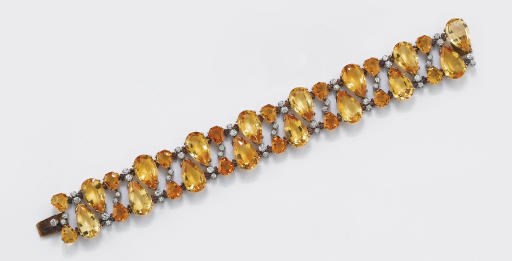 BRACCIALE A FASCIA CON QUARZI CITRINI E DIAMANTI