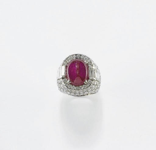ANELLO "TROMBINO" CON RUBINO E DIAMANTI, FIRMATO BULGARI