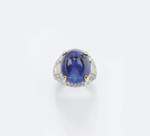 ANELLO IN PLATINO CON ZAFFIRO E DIAMANTI, FIRMATO BULGARI