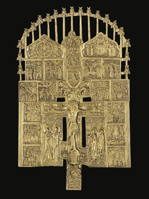 A BRASS CRUCIFIX WITH THE MAIN LITURGICAL FEASTS