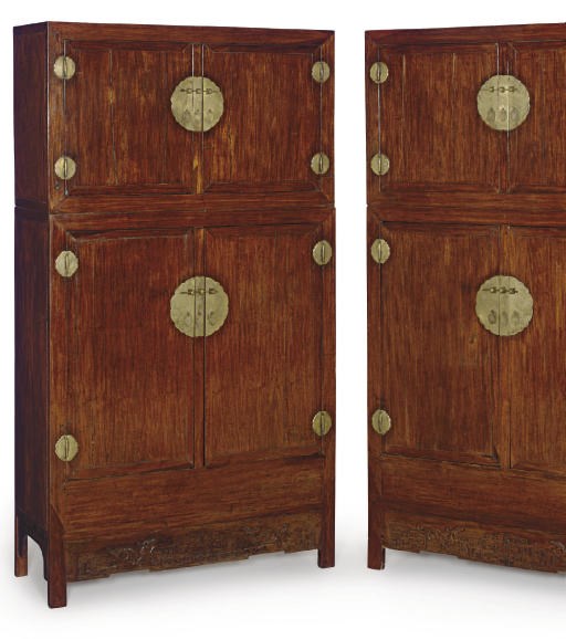 A PAIR OF LARGE SOFTWOOD COMPOUND CABINETS, SIJIANGUI