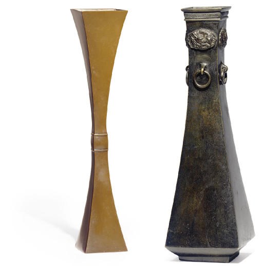 Two Japanese Bronze Flower Vases