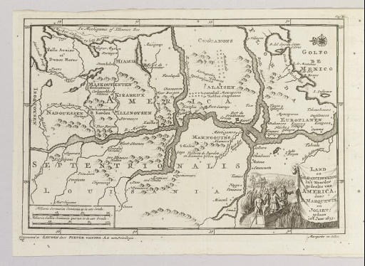 MARQUETTE, Jacques (1637-1675). Ontdekking Van eenige Landen en Volkeren, in 't Noorder-gedeelte Van America. Door P. Marquette en Joliet. Gedaan in het Jaar 1673. Leiden: Pieter Vander Aa, 1707.