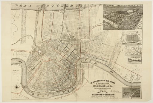 [LOUISIANA]. The World's Industrial and Cotton Centennial. Exposition, New Orleans, LA, U.S.A... Map of the City of New Orleans. New Orleans: Southern Lith. Co., (ca 1876)