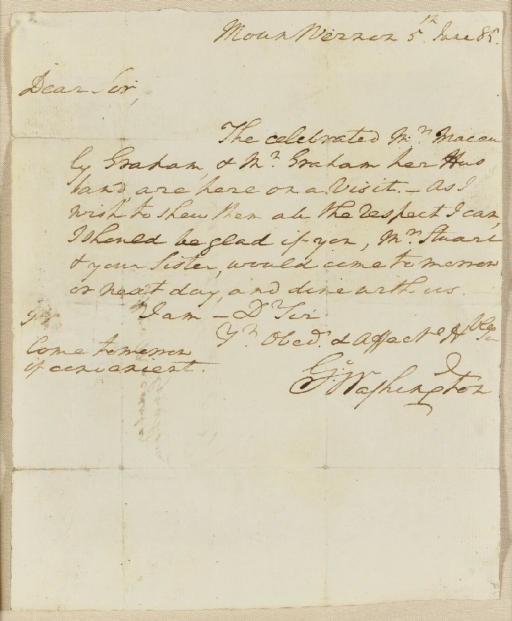 WASHINGTON, George. Autograph letter signed ("G:o Washington"), to David Stuart, Mount Vernon, 5 June 1785. 1 page, 4to, autograph address panel, matted and framed.