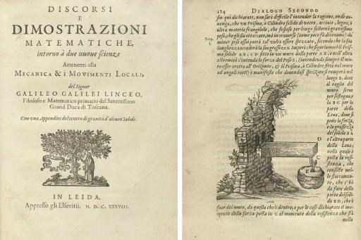 GALILEI, Galileo (1564-1642). Discorsi e dimostrazioni matematiche, intorno due nuove scienze attenenti alla mecanica & i movimenti locali. Leiden: Elzevier Press, 1638.