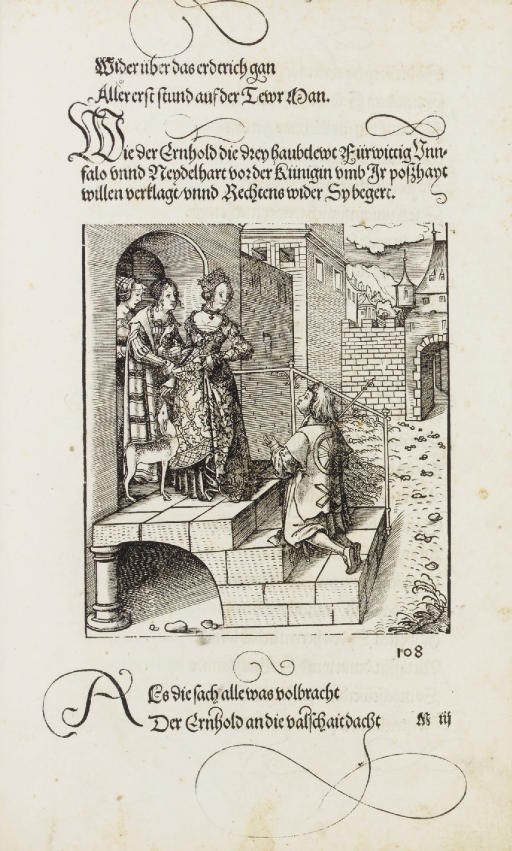 PFINTZING, Melchior (1481-1535). Die geuerlicheiten und eins teils der geschichten des loblichen streitbaren und hochberumbten helds und Ritters Tewrdannckhs. Augsburg: Johannes Schönsperger, 1519.
