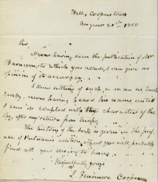 [COOPER, James Fenimore]. BARNUM (H.L.) The Spy Unmasked; or, Memoirs of Enoch Crosby, alias Harvey Birch, the Hero of Mr. Cooper's Tale of the Neutral Ground . . .   Cincinnati: A. B. Roff, 1831.
