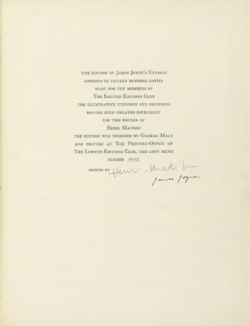 [LIMITED EDITIONS CLUB]. JOYCE, James (1882-1941). Ulysses. New York: The Limited Editions Club, 1935.