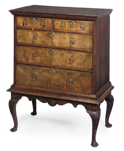 A WALNUT AND OAK CHEST-ON-STAND
