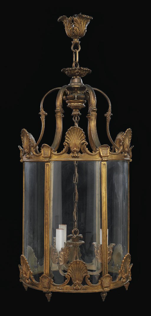 A GILT-BRONZE CYLINDRICAL HALL LANTERN