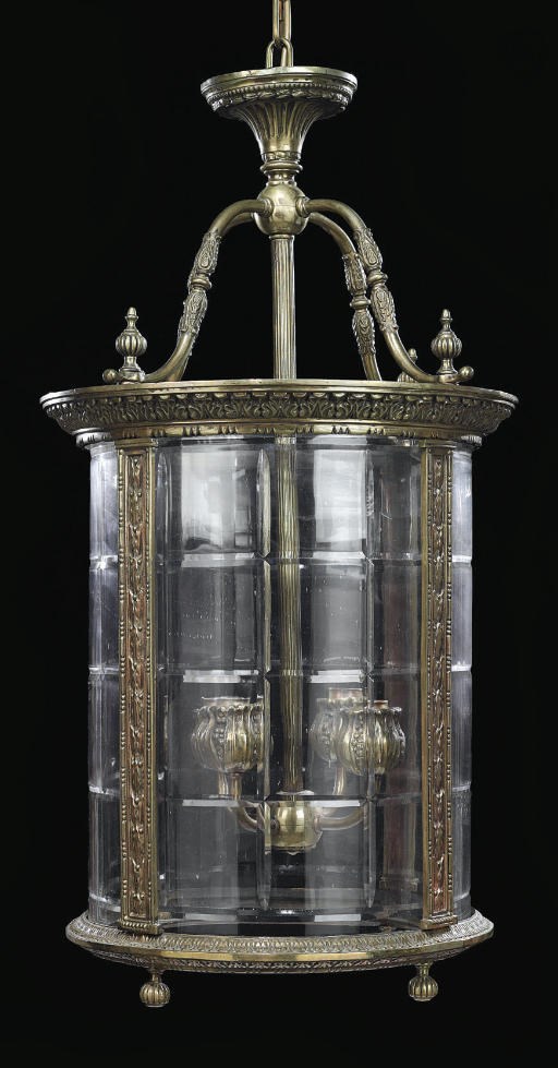 A GILT BRONZE CYLINDRICAL HALL LANTERN