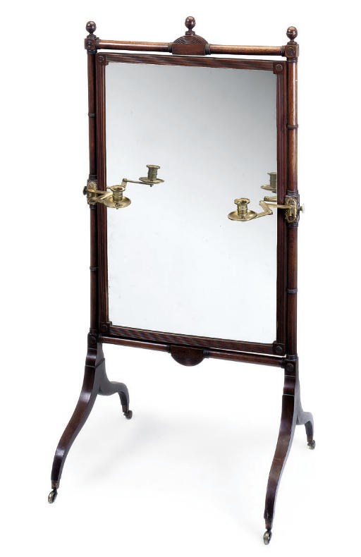 A REGENCY MAHOGANY CHEVAL MIRROR