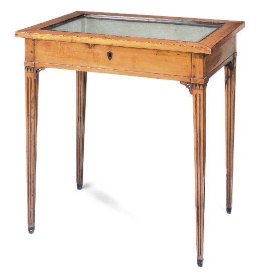A NORTH EUROPEAN SYCAMORE AND EBONISED VITRINE