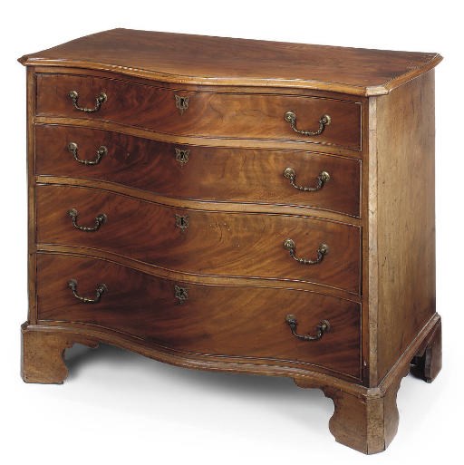 A GEORGE III MAHOGANY SERPENTINE CHEST