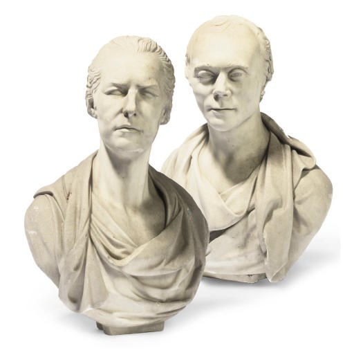 A SCULPTED WHITE MARBLE BUST OF WILLIAM PITT THE YOUNGER