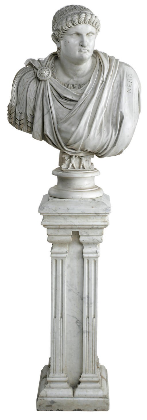 AN ITALIAN WHITE MARBLE BUST OF THE EMPEROR NERO