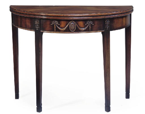A GEORGE III GONCALO ALVEZ DEMI-LUNE GAMES TABLE