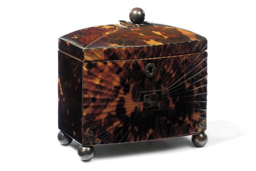 A REGENCY TORTOISESHELL TEA CADDY
