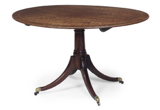 A GEORGE III MAHOGANY AND ROSEWOOD CROSSBANDED OVAL BREAKFAST TABLE