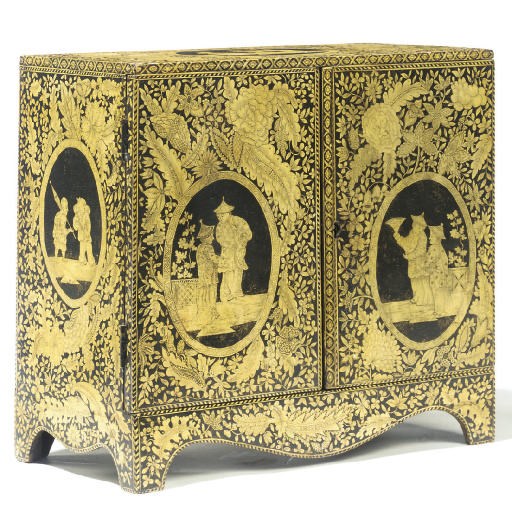 A REGENCY PENWORK TABLE CABINET