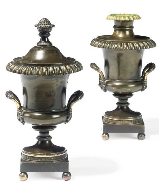 A PAIR OF GEORGE III BRONZE CASSOLETTES