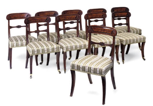 A SET OF ELEVEN REGENCY MAHOGANY DINING CHAIRS