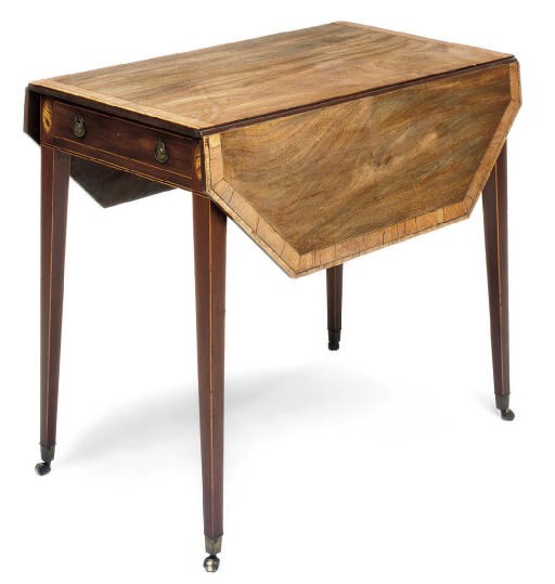 A GEORGE III MAHOGANY SYCAMORE AND TULIPWOOD CROSSBANDED PEMBROKE TABLE