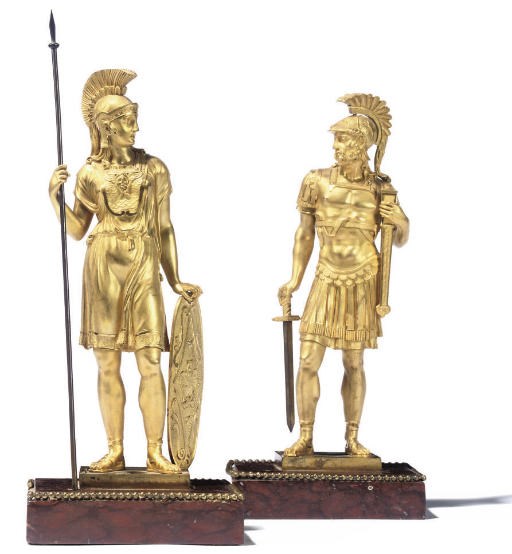 A PAIR OF EMPIRE ORMOLU FIGURES OF MINERVA AND MARS