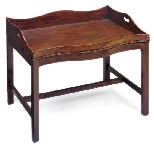 A GEORGE III MAHOGANY AND LINE INLAID SERPENTINE TRAY