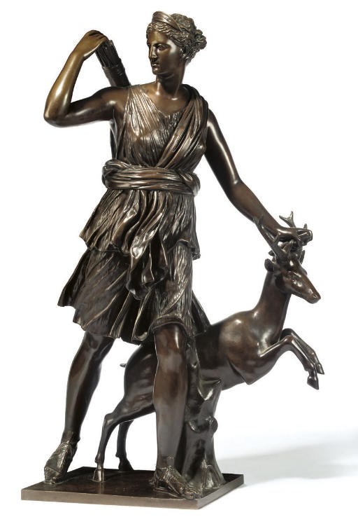 A FRENCH BRONZE GROUP OF DIANA THE HUNTRESS