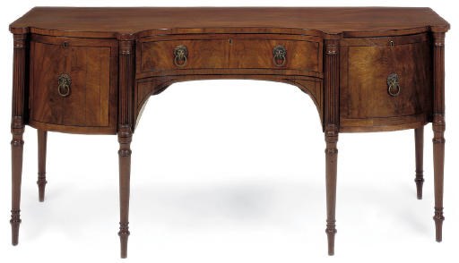 A REGENCY MAHOGANY AND EBONISED LINE INLAID SIDEBOARD