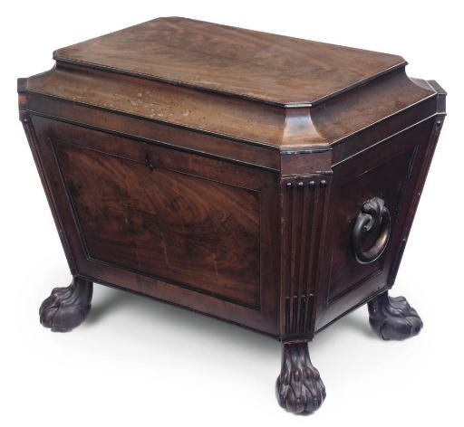A GEORGE IV MAHOGANY AND EBONISED CELLARETTE
