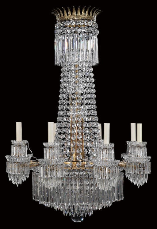 A GILT-BRONZE AND CUT-GLASS EIGHT-BRANCH CHANDELIER