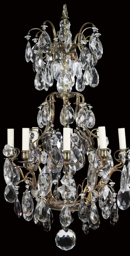 A GILT-BRASS AND CUT-GLASS EIGHT-BRANCH CHANDELIER