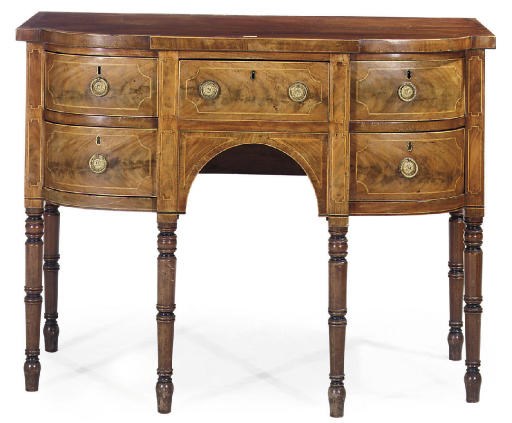 A REGENCY MAHOGANY AND LINE INLAID SIDEBOARD