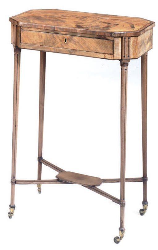 A MAHOGANY AND MARQUETRY WORK TABLE