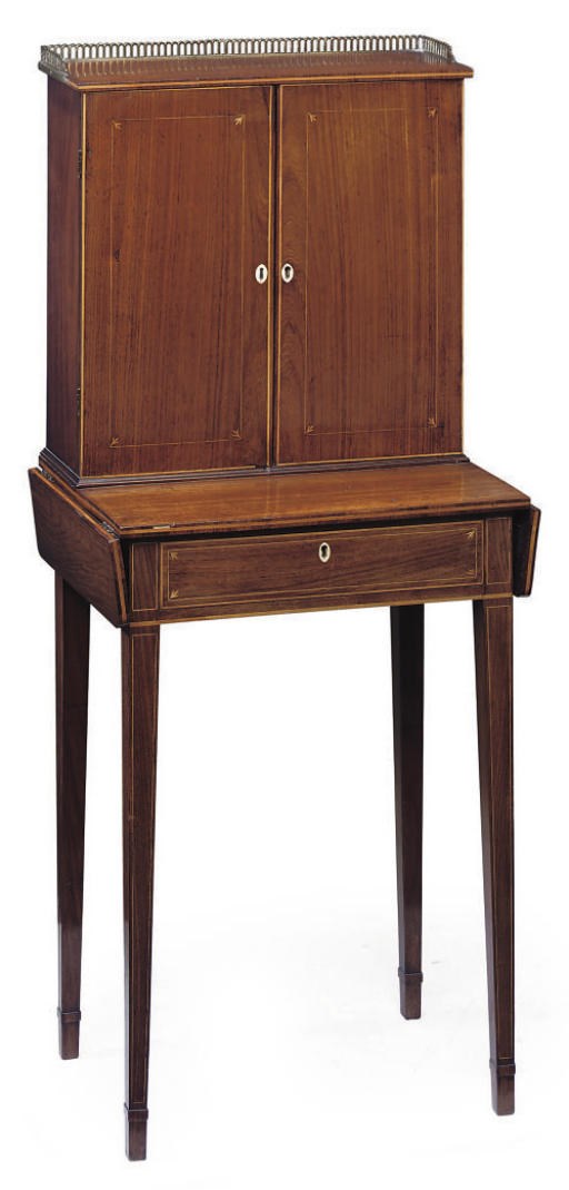 A GEORGE III ROSEWOOD AND MARQUETRY CABINET ON STAND