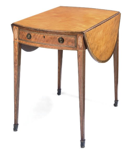 A SATINWOOD AND ROSEWOOD CROSSBANDED OVAL PEMBROKE TABLE