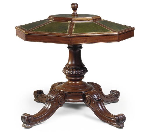 A MAHOGANY OCTAGONAL CLERKS' DESK