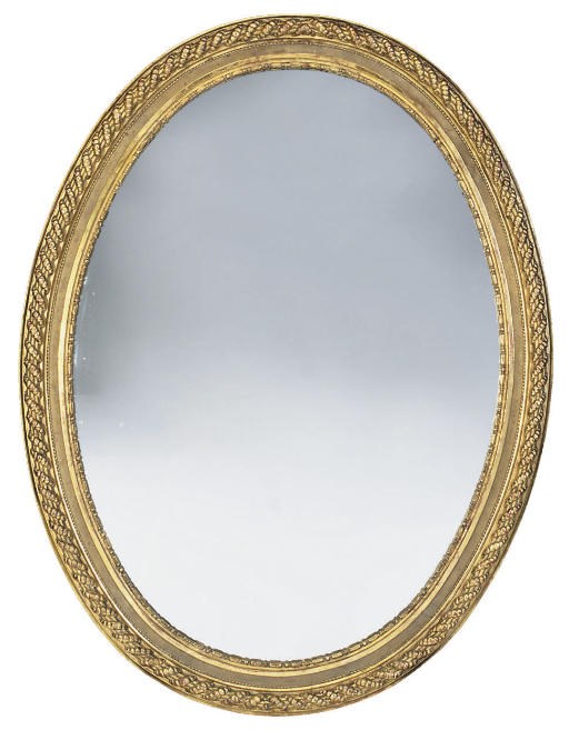 A VICTORIAN CARVED GILTWOOD OVAL MIRROR