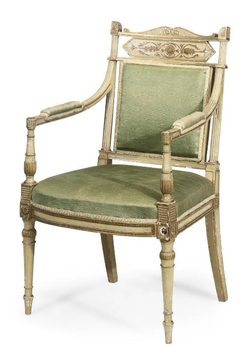 A REGENCY CREAM AND GILT DECORATED ARMCHAIR