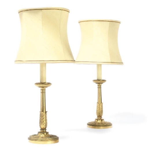 A PAIR OF GILT-BRONZE CANDLESTICKS