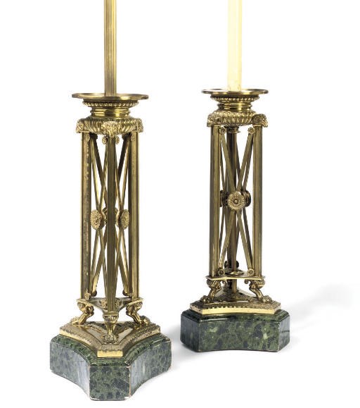A PAIR OF LACQUERED-BRASS STANDARD LAMPS